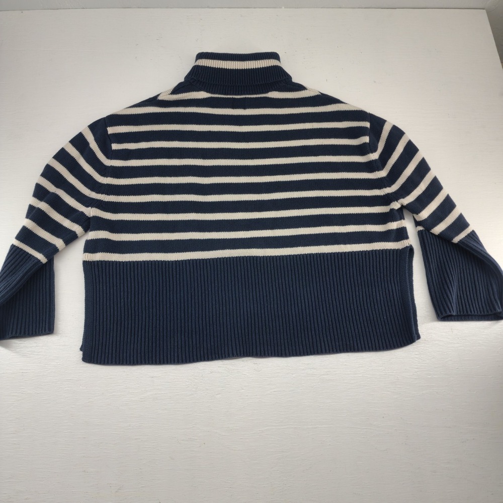 GAP Medium | Womens Navy White Striped Turtleneck Crop Knit Sweater Nautical - Picture 6 of 6